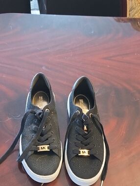 Michael Kors Black Glitter Low-Top Sneakers with Gold MK Hardware